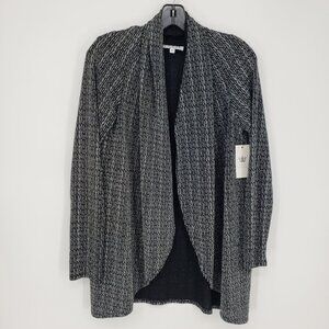 Chaus Metallic Open Front Cardigan Top M Long Sleeves‎ Holiday Silver Black